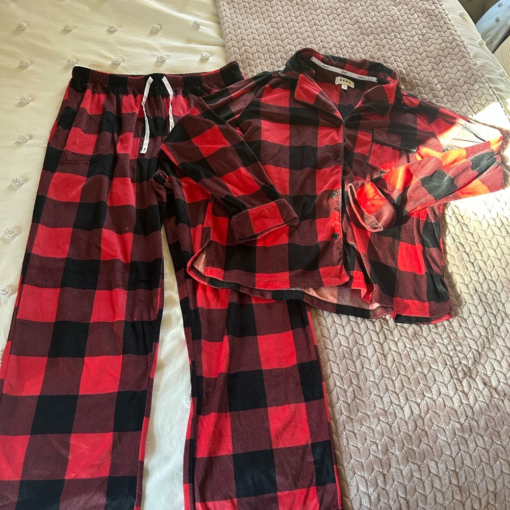 DKNY Red and Black Check Pajama Set